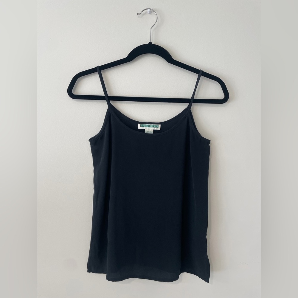 100% Silk 90s Vintage Boston Proper Black Cami Minimalist Neutral Top Women XS